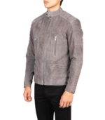 Damian Grey Suede Biker Jacket - Image 5