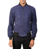 Shane Blue Suede Bomber Jacket - Image 5