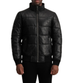 Lucas Black Leather Puffer Bomber Jacket - Image 5