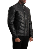 Travis Black Leather Puffer Jacket - Image 5
