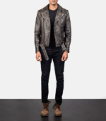 Allaric Alley Distressed Brown Leather Biker Jacket - Image 4