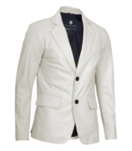 Men's White Two-Button Leather Blazer – Bo - Image 6