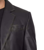 Mens 2 Button Closure Black Leather Blazer - Image 6