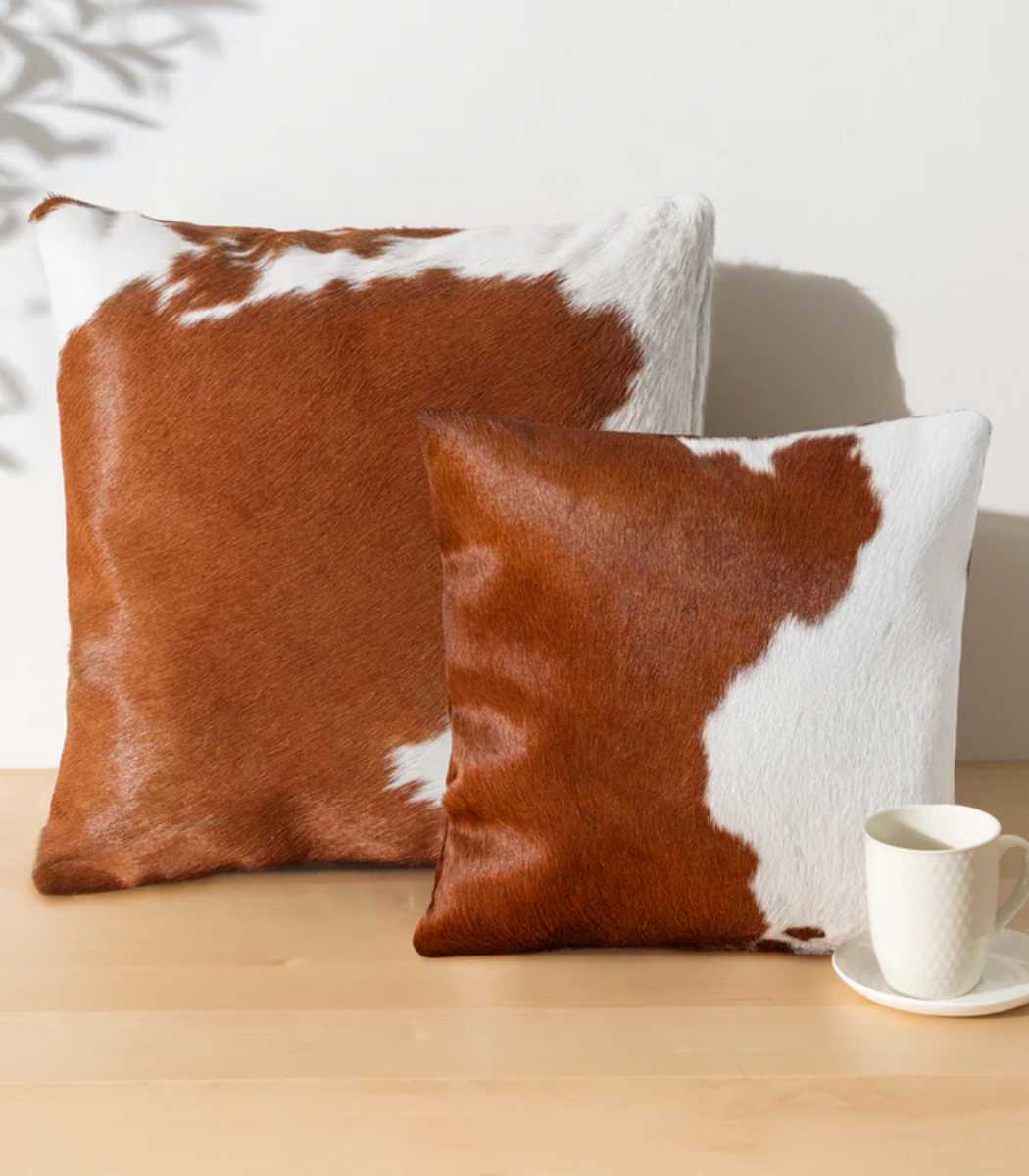 6 Brown and White Cowhide Pillow - Image 1