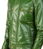 Darren Distressed Green Leather Biker Jacket - Image 6