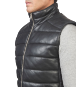 Reeves Black Leather Puffer Vest - Image 3