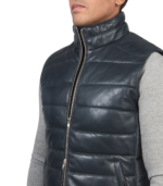 Men's Blue Leather Puffer Vest – Ingmar - Image 6