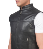 Roland Black Leather Biker Vest - Image 6