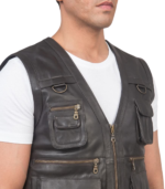 Men's Brown Safari Leather Vest – Kjartan - Image 6