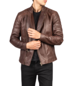 Faisor Brown Leather Biker Jacket - Image 6