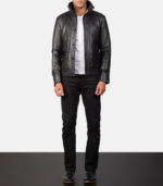 Men's Black Leather Field Bomber Jacket – Espen - Image 6