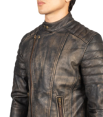 Faisor Distressed Brown Leather Biker Jacket - Image 6