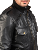 Agent Shadow Black Leather Bomber Jacket - Image 6