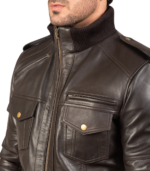 Agent Shadow Brown Leather Bomber Jacket - Image 6