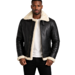 Francis B-3 Black & Cream Leather Bomber Jacket