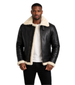 Francis B-3 Black & Cream Leather Bomber Jacket