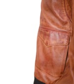 Distressed Bomber Brown Leather Jacket - Image 6