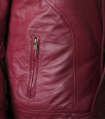 Jade Mens Maroon Zip-Up Bomber Leather Jacket - Image 6
