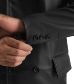 Delmar Black Leather Double Breasted Coat - Image 6