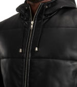Floyd Black Hooded Leather Puffer Coat - Image 6