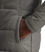 Men's Grey Hooded Leather Puffer Coat – Torger - Image 6