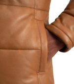 Floyd Tan Hooded Leather Puffer Coat - Image 6