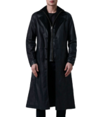 Charlton Black Leather Single Breasted Coat - Image 6