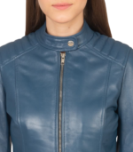 Kelsee Blue Leather Biker Jacket - Image 6