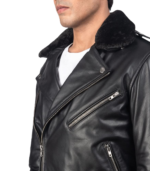 Furton Black Leather Biker Jacket - Image 6