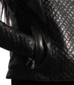 Orient Grain Quilted Black Leather Biker Jacket - Image 6