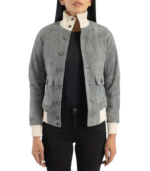 Sasha A1 Grey Suede Bomber Jacket - Image 6