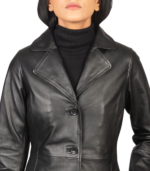 Alexis Black Single Breasted Leather Coat - Image 6