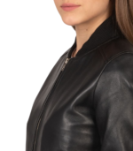 Avery Black Leather Bomber Jacket - Image 6