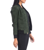 Avery Green Suede Bomber Jacket - Image 6