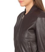 Avery Maroon Leather Bomber Jacket - Image 6