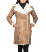 Amie Distressed Brown Double Breasted Shearling Coat - Image 3