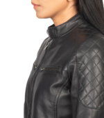 Women's Black Leather Bomber Jacket – Yrsa - Image 6