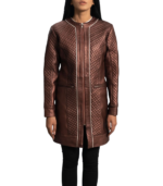 Evelyn Quilted Maroon Leather Coat - Image 3