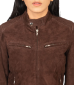 Zenna Mocha Suede Bomber Jacket - Image 6
