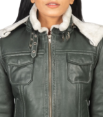 Fiona Green Hooded Shearling Leather Jacket - Image 6
