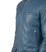 Gatsby Blue Leather Biker Jacket - Image 6