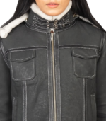 Fiona Black Hooded Shearling Leather Jacket - Image 4