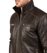 Hudson Brown Leather Biker Jacket - Image 6