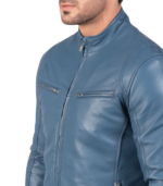 Ionic Blue Leather Biker Jacket - Image 6