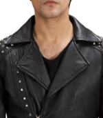 Black Studded Leather Biker Jacket - Image 6