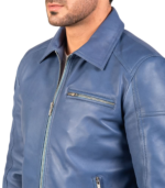 Lavendard Blue Leather Biker Jacket - Image 6