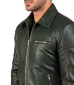 Lavendard Green Leather Biker Jacket - Image 6