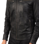 Mack Black Leather Biker Jacket - Image 6