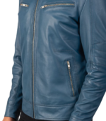 Mack Blue Leather Biker Jacket - Image 6