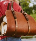 Buffalo Leather Log Carrier  Handcrafted Firewood Tote - Image 4